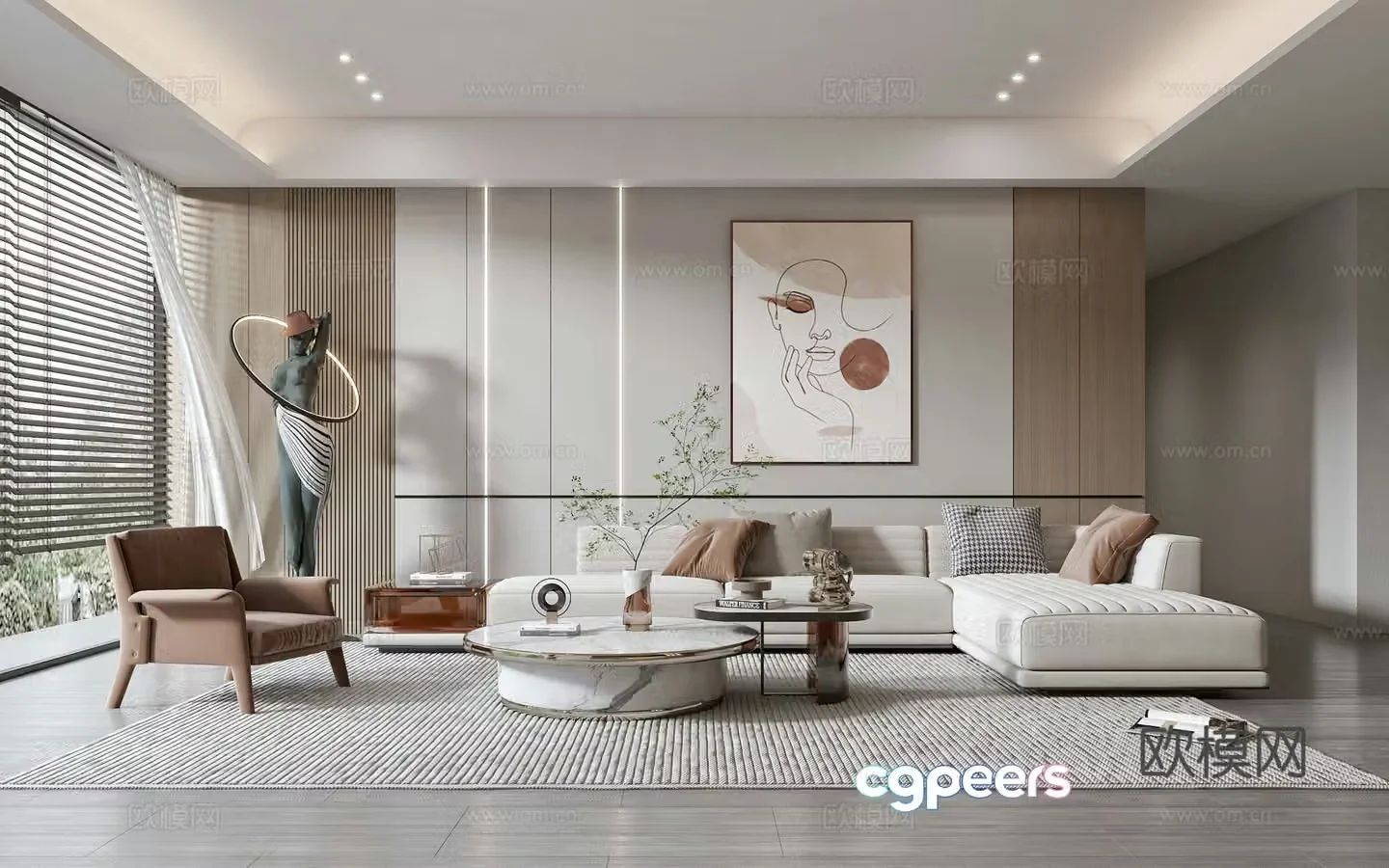 Modern living room modern sofa coffee table combination modern background wall 3d model