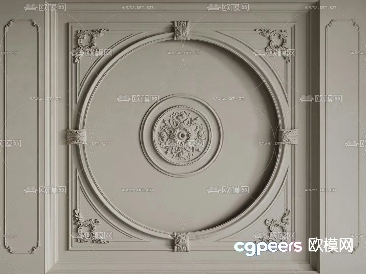 French ceiling lamp plate carved lines 3d model