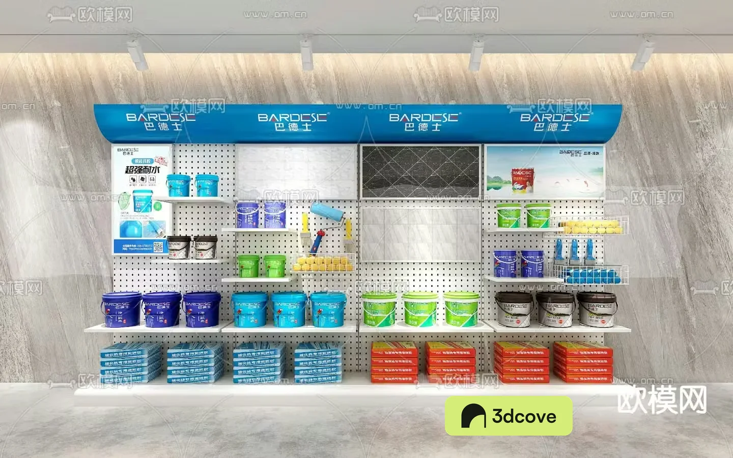 Latex paint shelf putty powder display cabinet