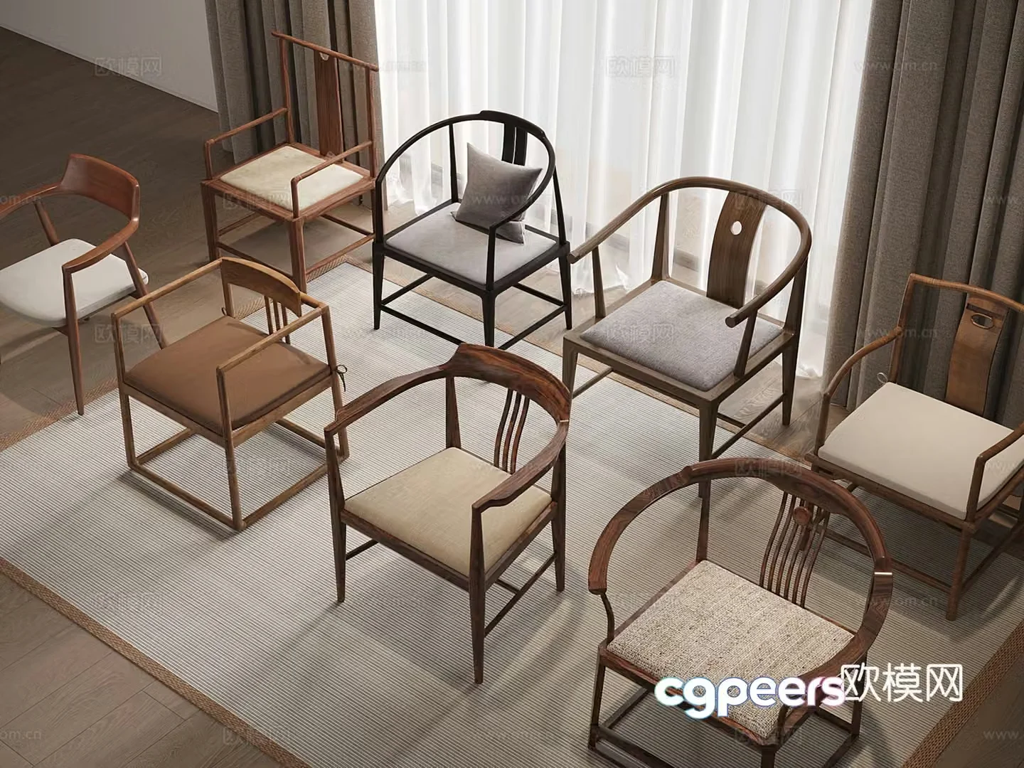 New Chinese-style tea chair Taishi chair Round chair Single chair Dining chair 3D model