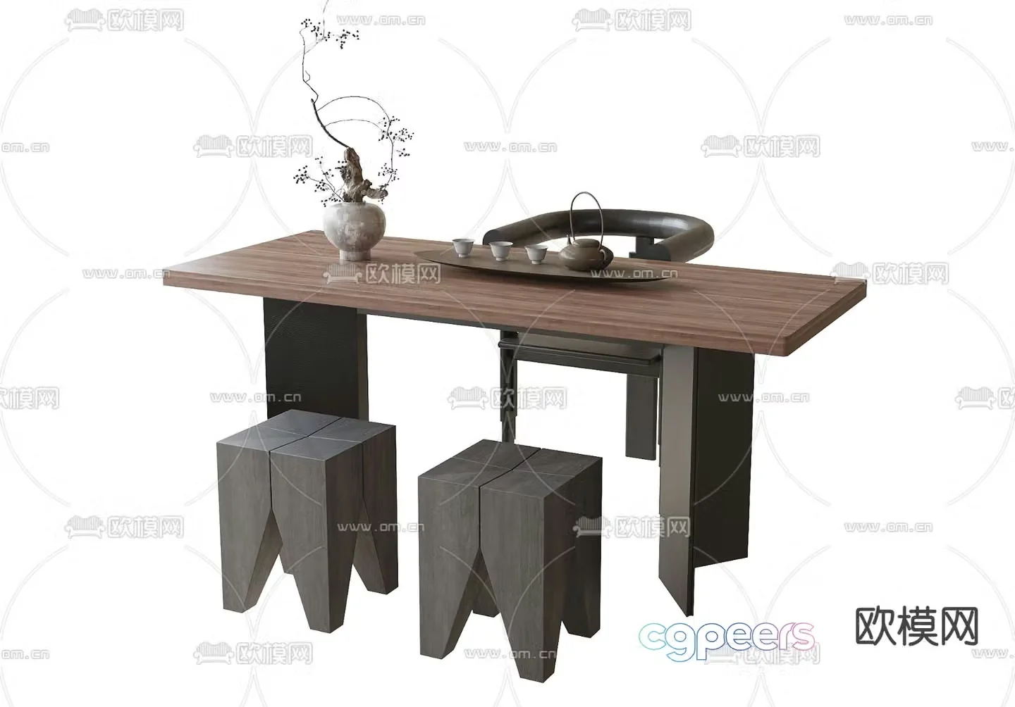 Modern tea table and chairs 3d model