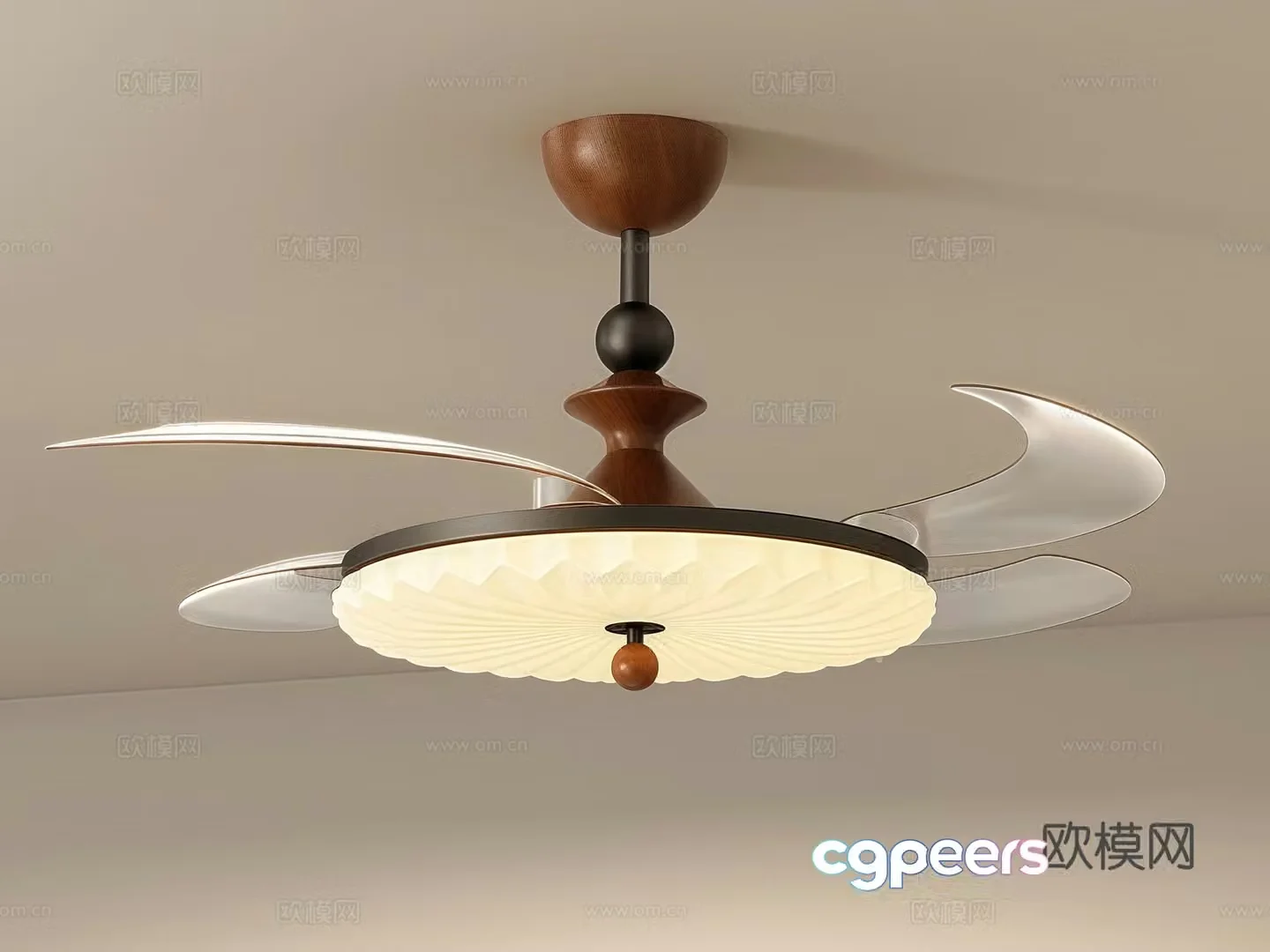 Middle-aged fan lights Restaurant chandeliers 3D model