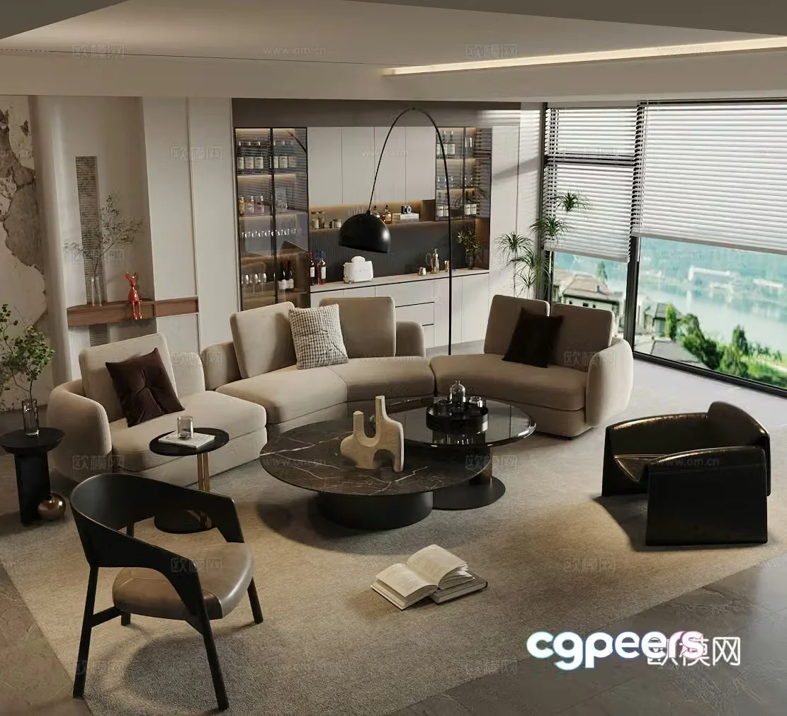Modern Italian home living room Light luxury Italian living room Sofa coffee table combination High-end gray living room 3D model