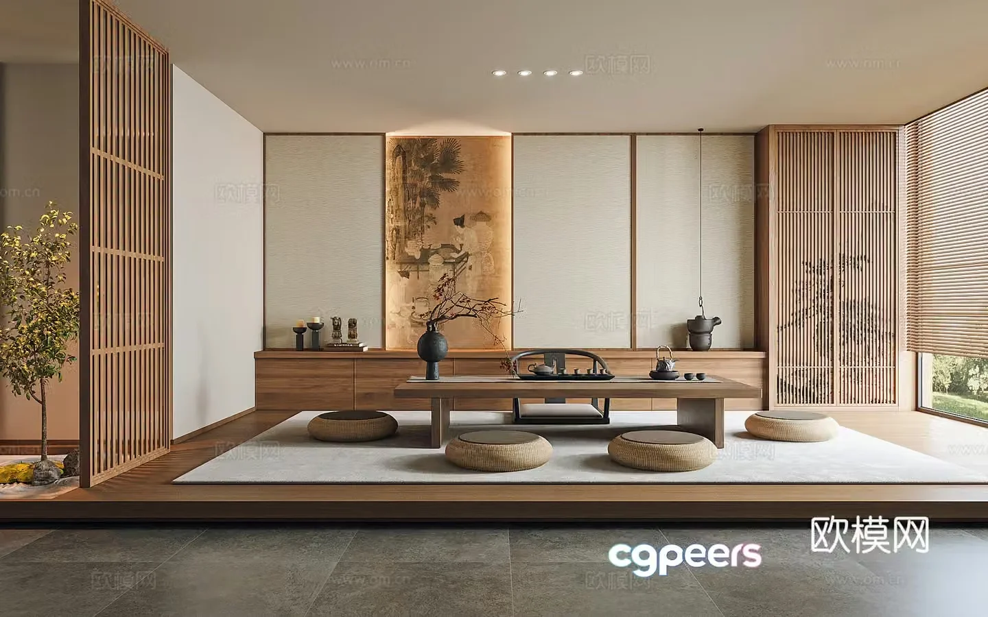 New Chinese style tatami tea room 3D model