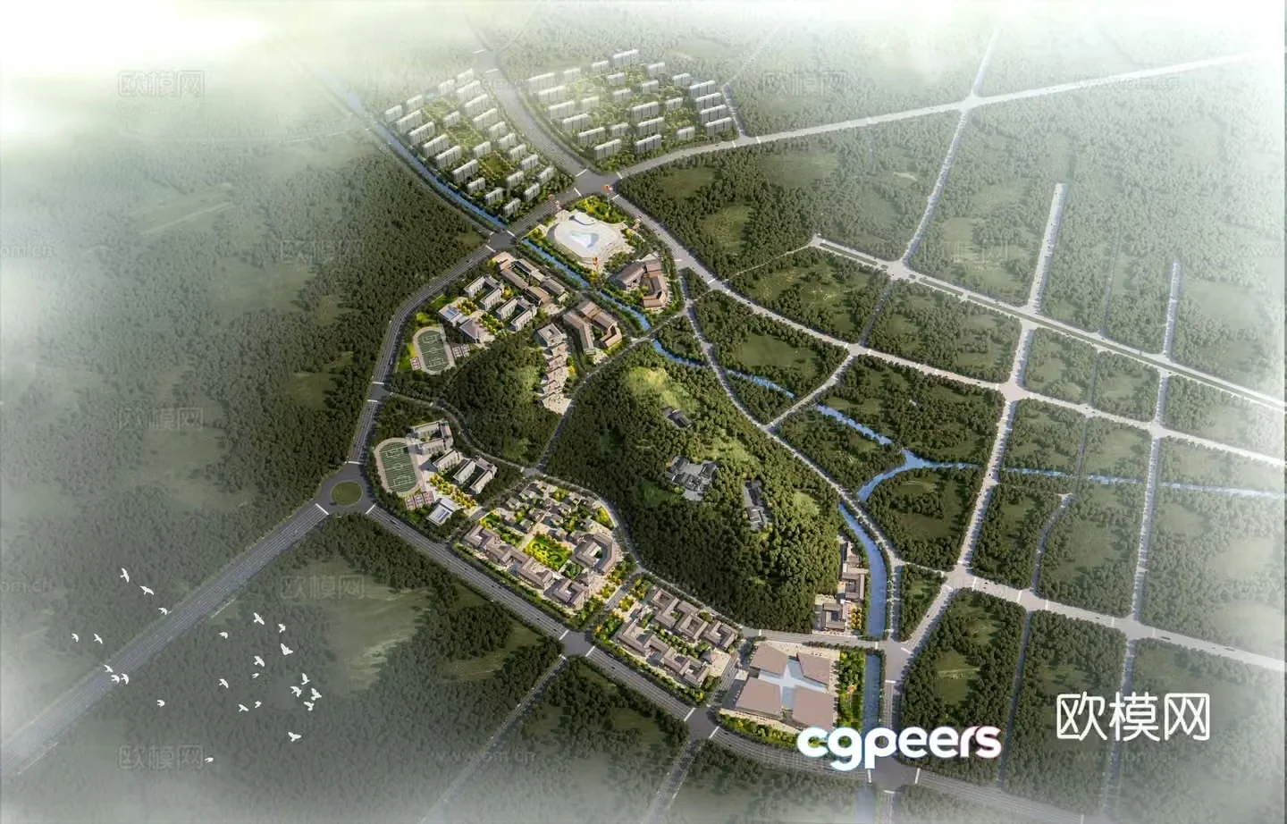 Town planning bird’s eye view 3D model