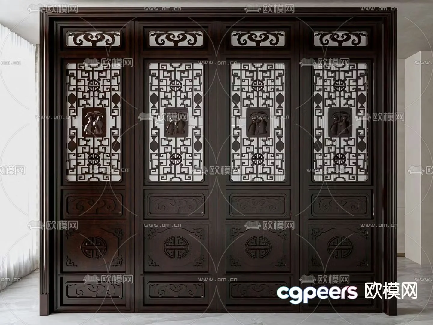 Chinese folding door carved door wooden door partition door 3d model