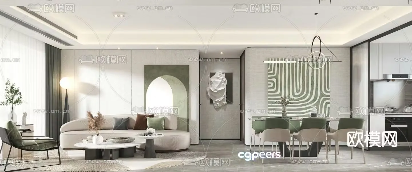 Modern living room dining room 3d model
