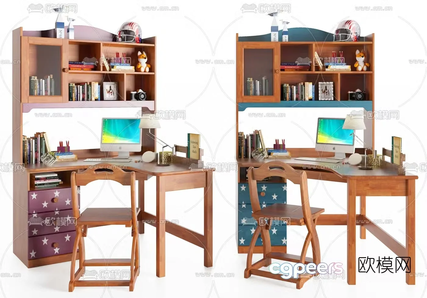 Nordic children’s integrated desk and chair 3d model