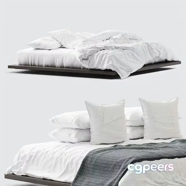 3ds Max Free – White bed linen on a wooden frame in two types of filling