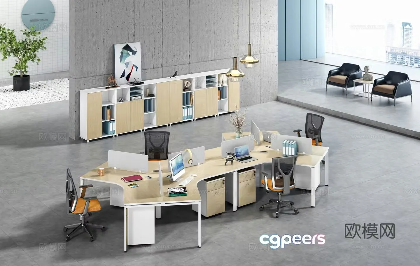 Working equipment office space office office area staff desk and chair 3d model