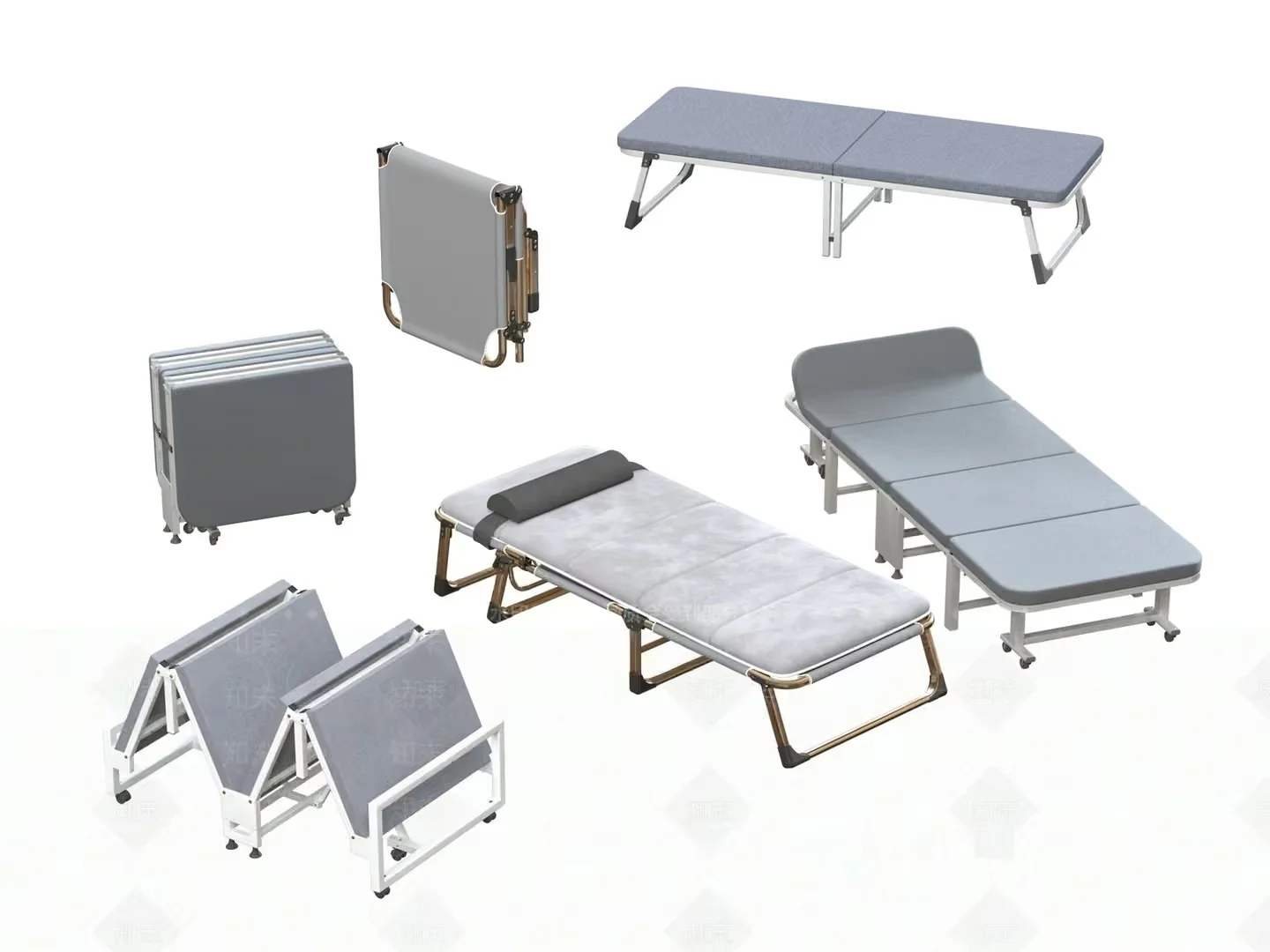 Gray Folding Bed 3D Model – 15216 – VRAY Render