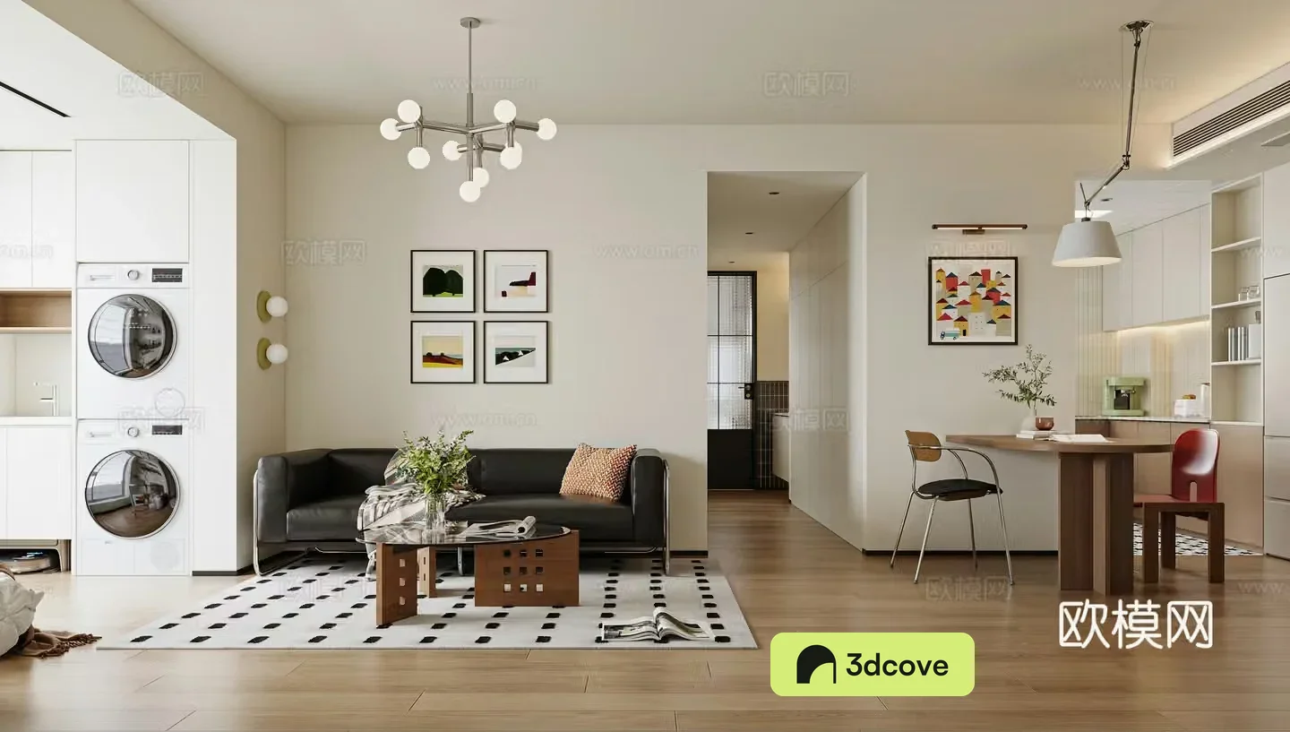 Modern medieval living room Bauhaus living room Medium medieval dining table and chairs Shift chandelier Wash and drying set