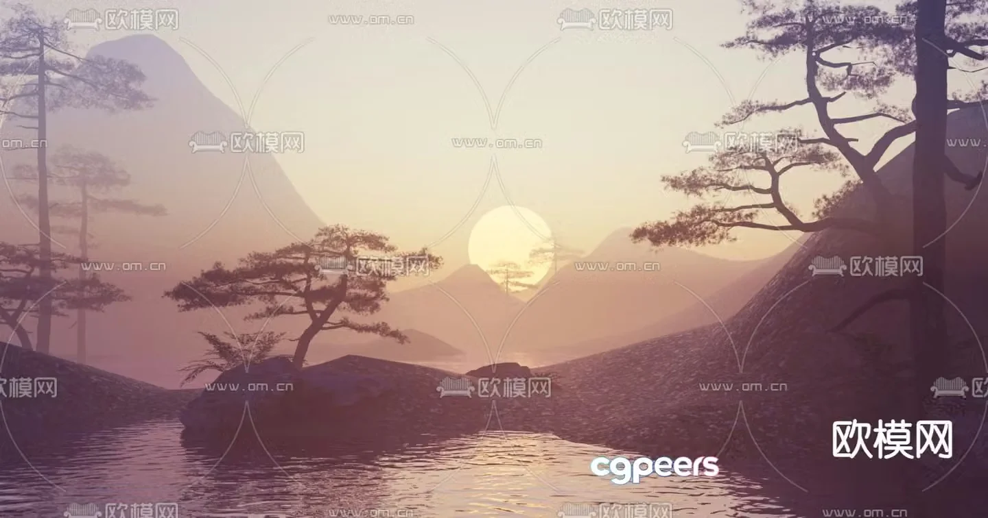 Landscape sunrise landscape sunset scene 3d model