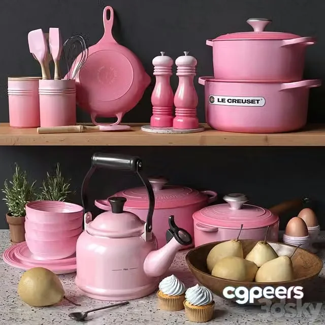 3ds Max Free – le creuset set pink. Decorative set for the kitchen
