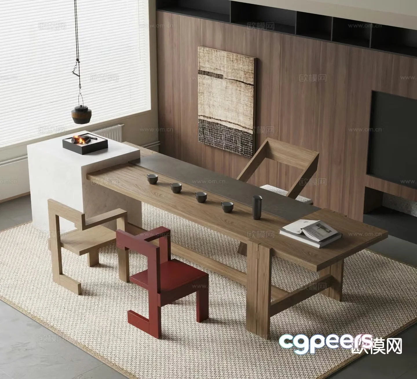 Modern island tea table and chairs 3d model