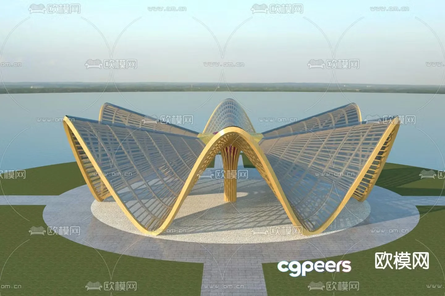 Modern parametric landscape 3D model of corridor frame appearance
