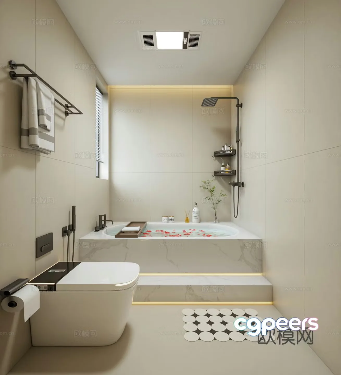 Modern creamy bathroom 3d model