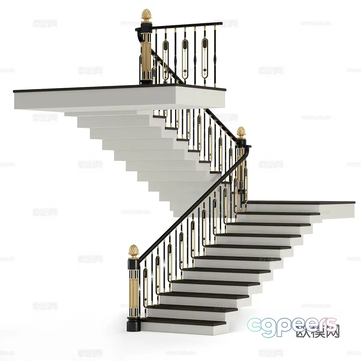 Neoclassical light luxury staircase 3D model