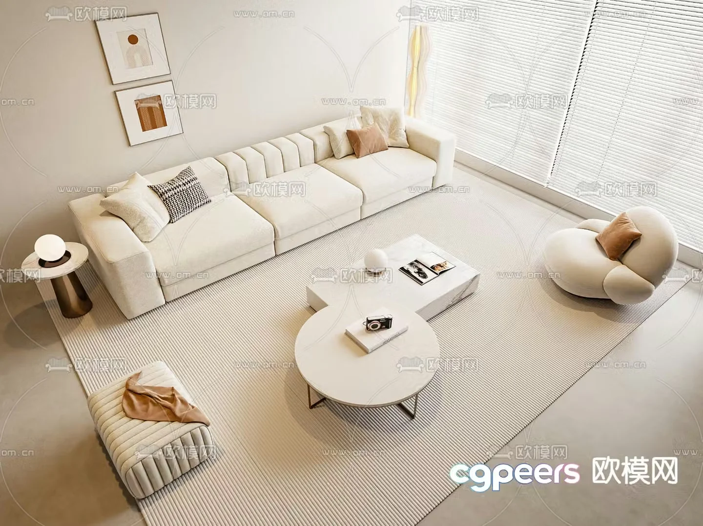 Cream style modular sofa 3d model