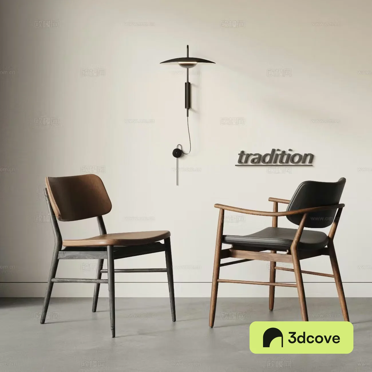 TRADITION Middle style dining chair combination Single chair Leisure chair Leather chair Book 3D model
