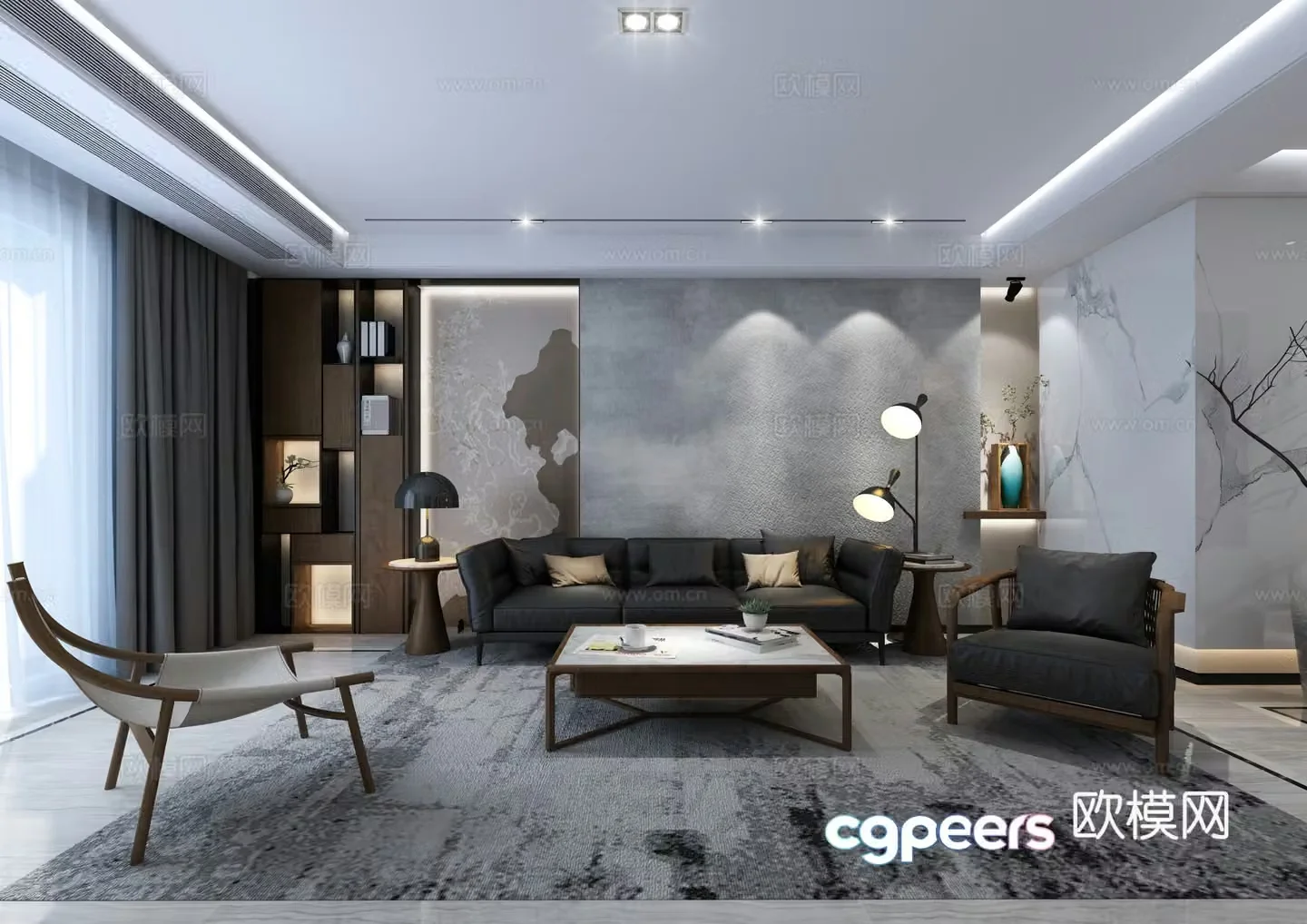 Modern living and dining room sofa coffee table dining table lamp painting floor lamp 3D model