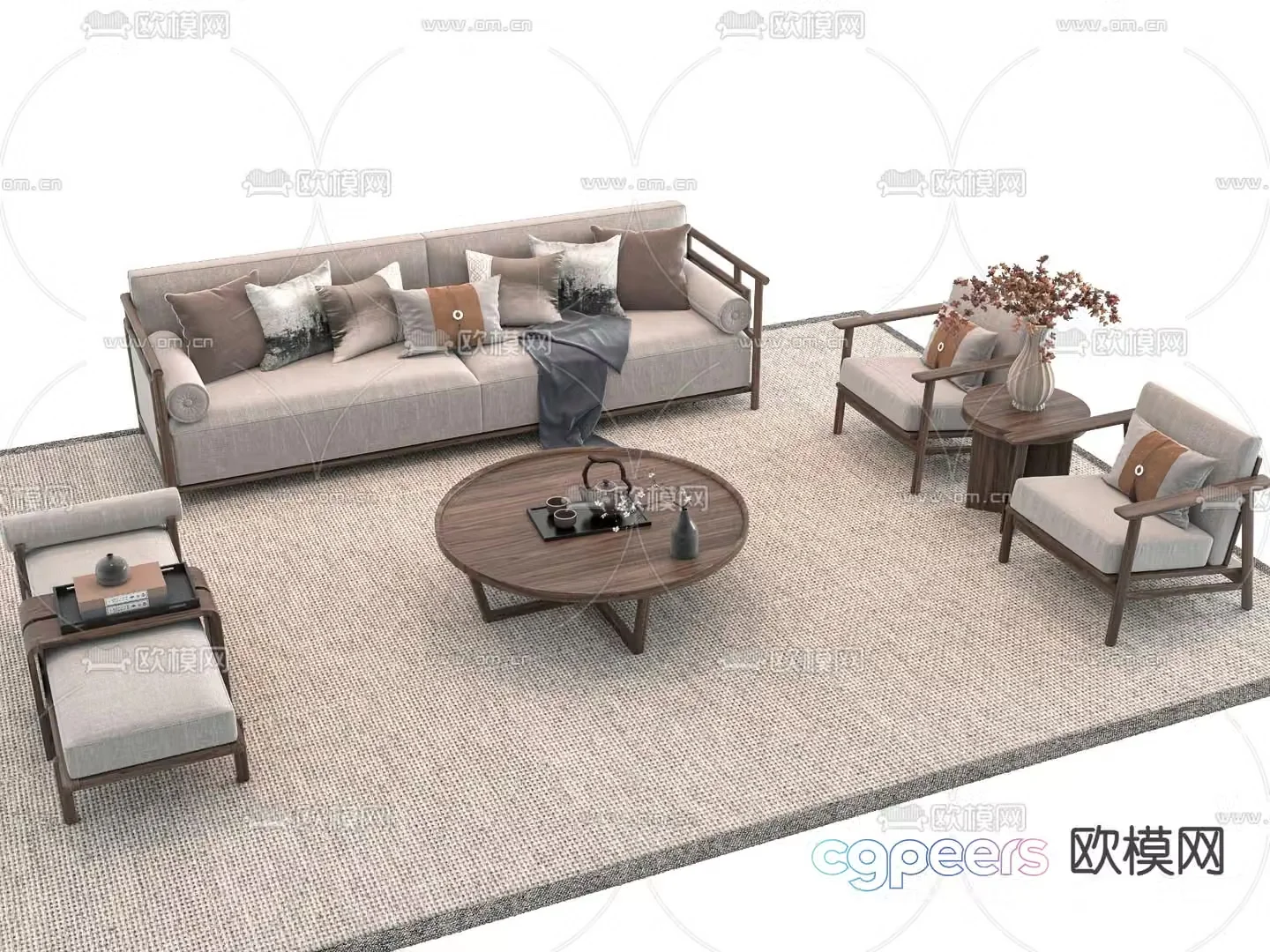 New Chinese style sofa coffee table 3d model