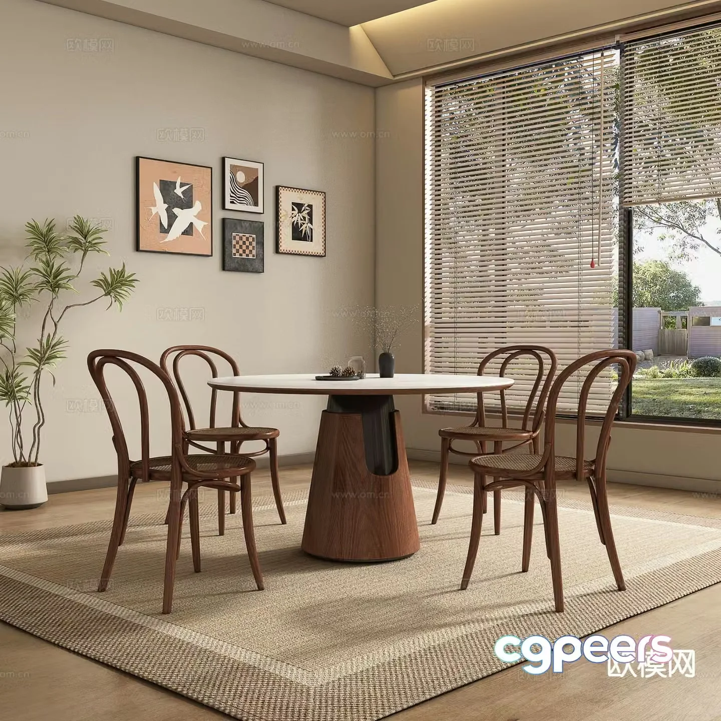 Medieval style dining table and chairs round dining table 3D model