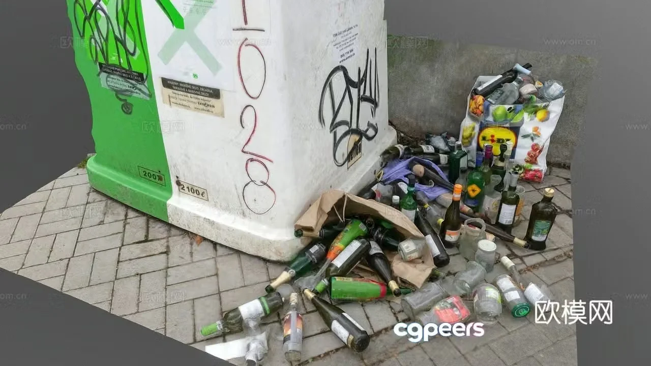 Recycling bin Trash can Glass bottle Trash bag 3d model