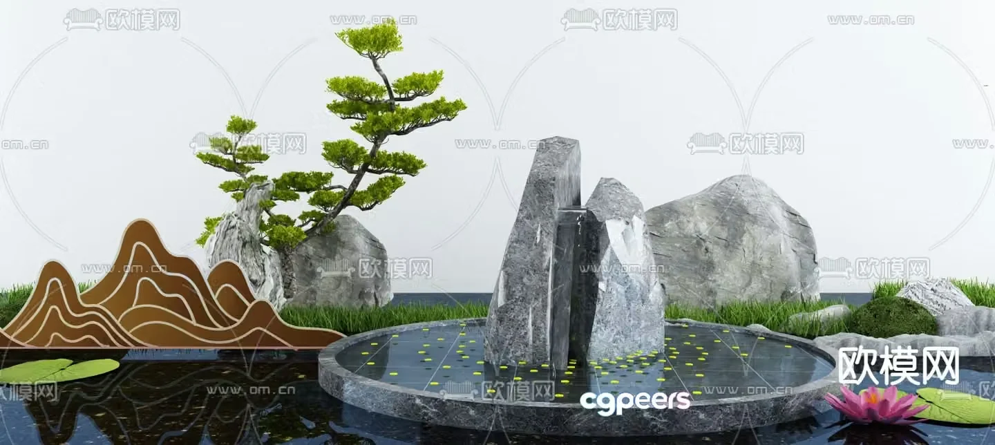 Fountain Water View Landscape Sketch 3D Model