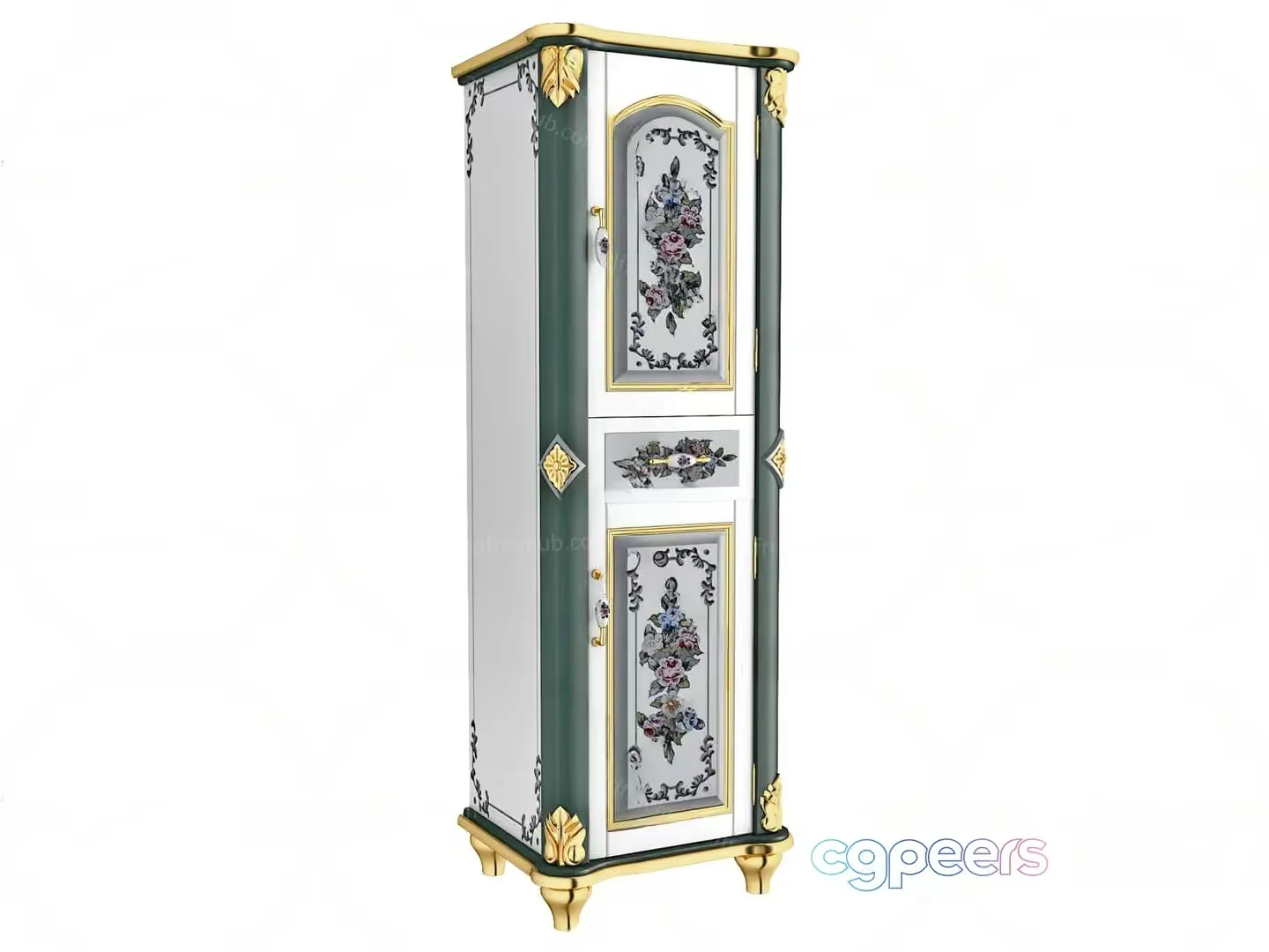 Elegant Gold And White Cabinet 3D Model – 5440 – VRAY Render