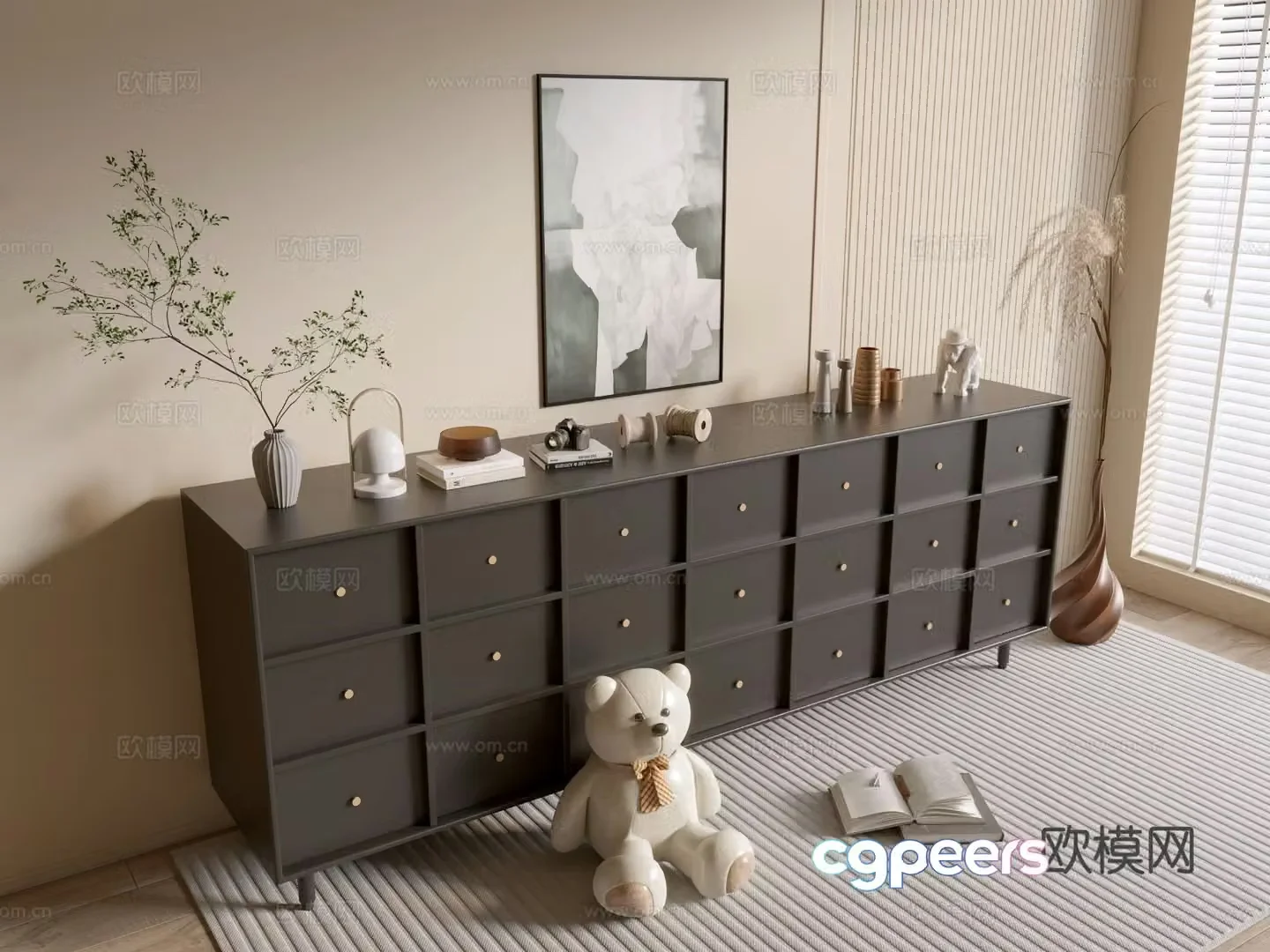 Modern black cabinet chest 3d model