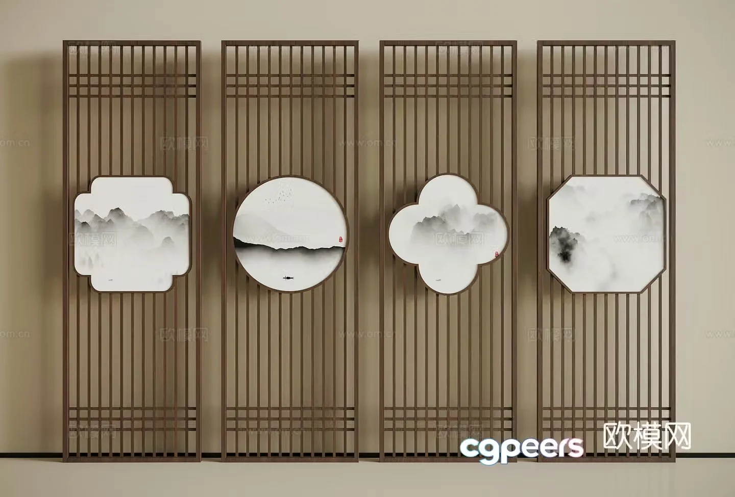 New Chinese-style screen partition combination 3D model