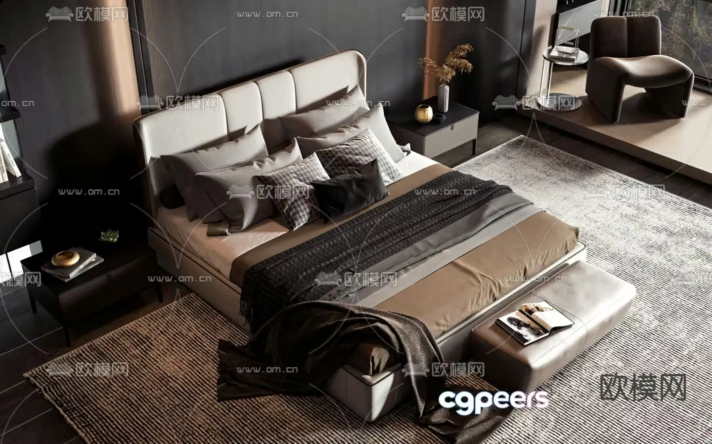 Italian double bed 3d model
