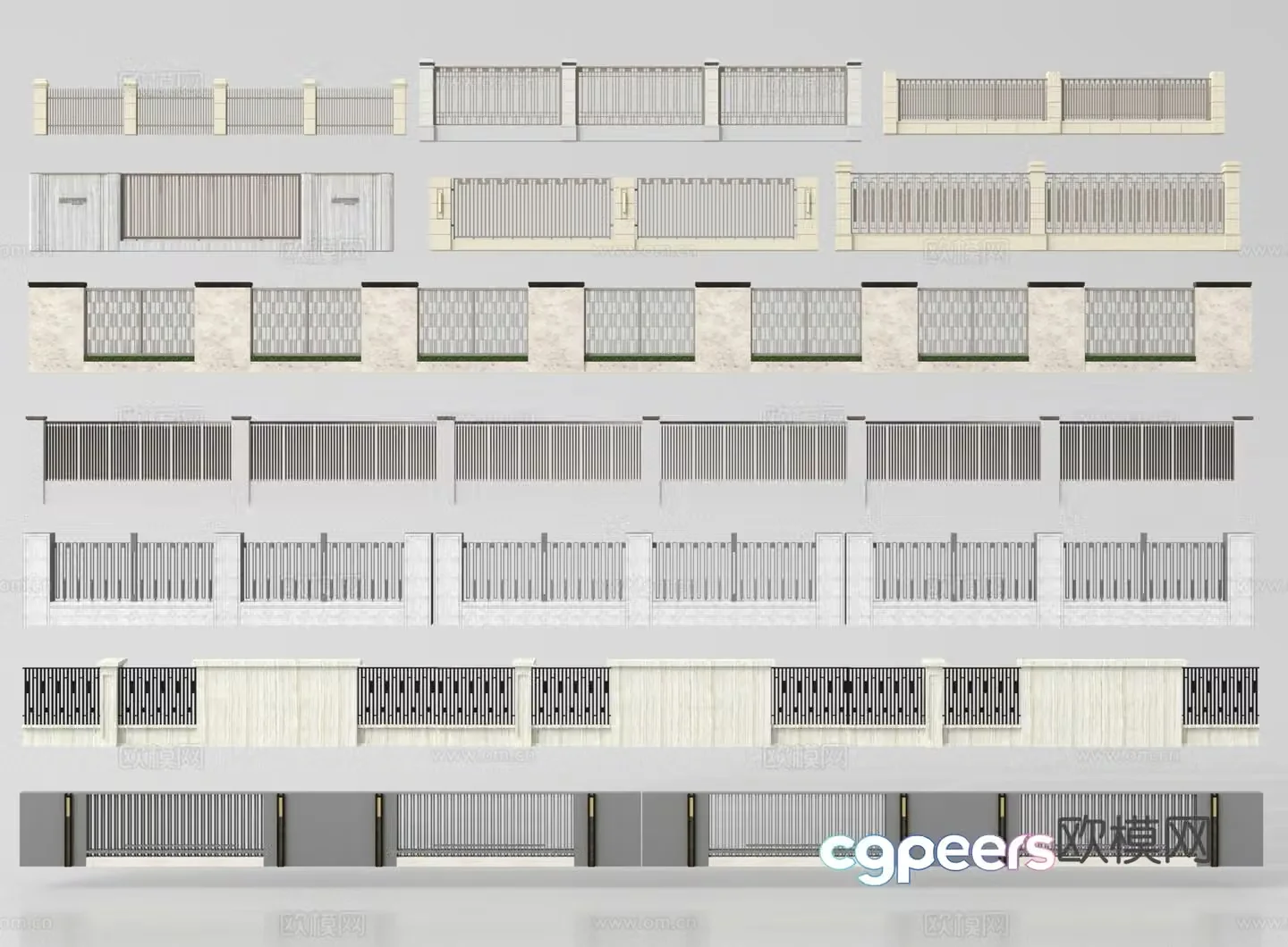 Modern landscape wall fence fence courtyard wall residential wall straight fence 3d model