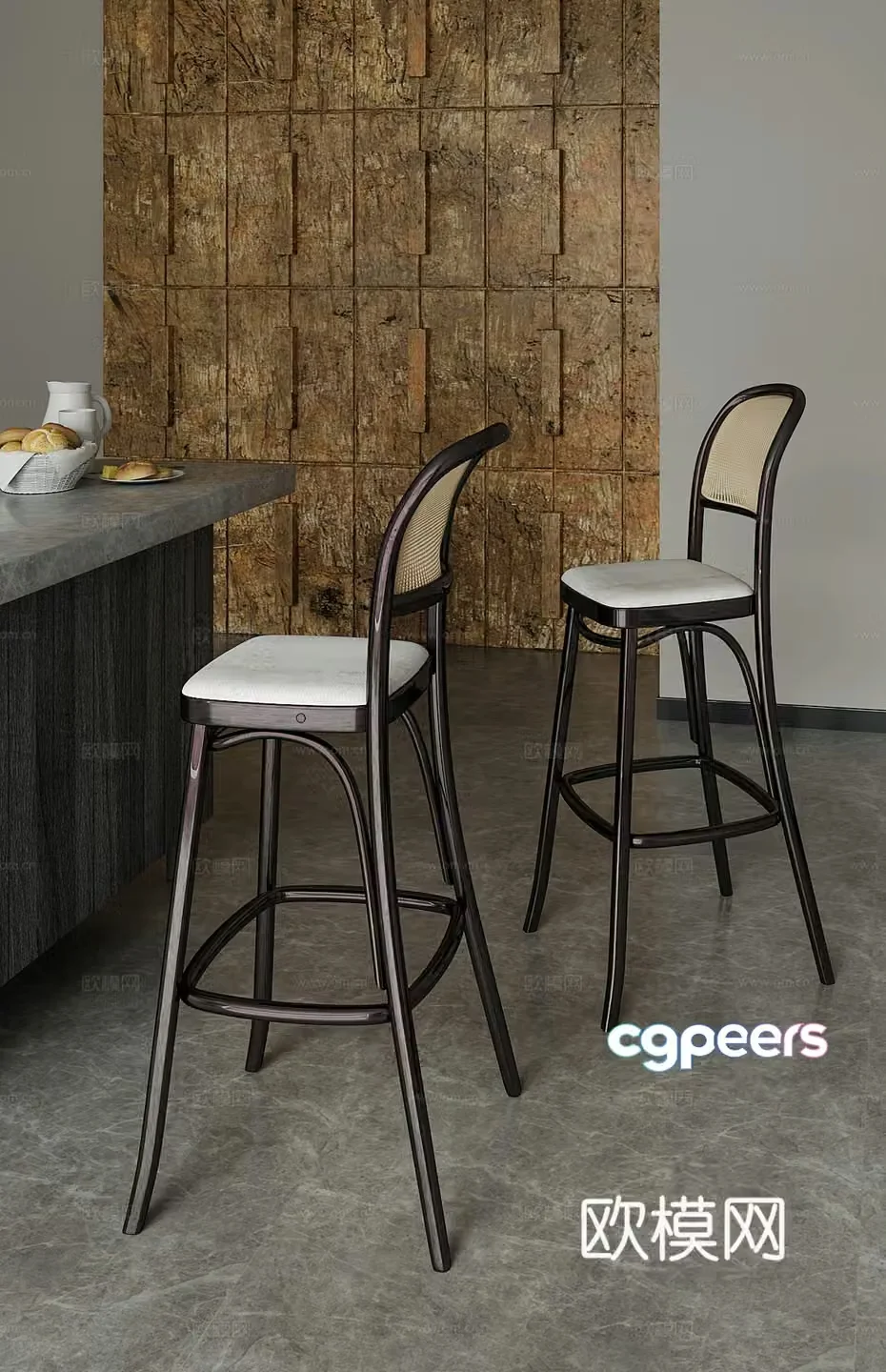 American style bar chair Nordic bar chair Wrought iron bar chair 3d model