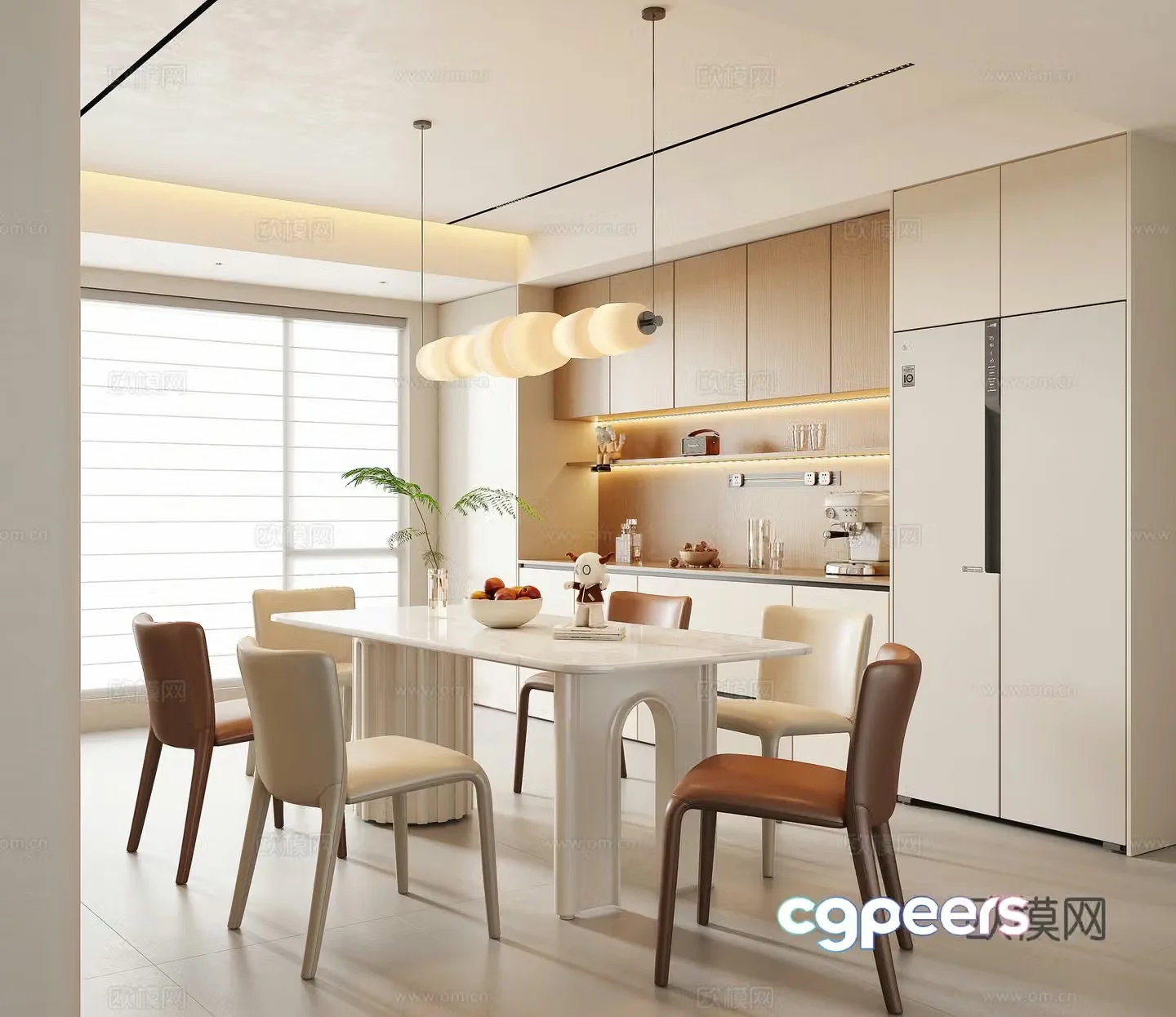 Modern Cream Style Restaurant 3D Model