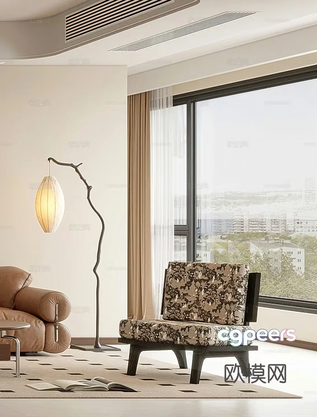 Medium style leisure chair floor lamp American style retro leisure chair French leisure chair single chair 3d model