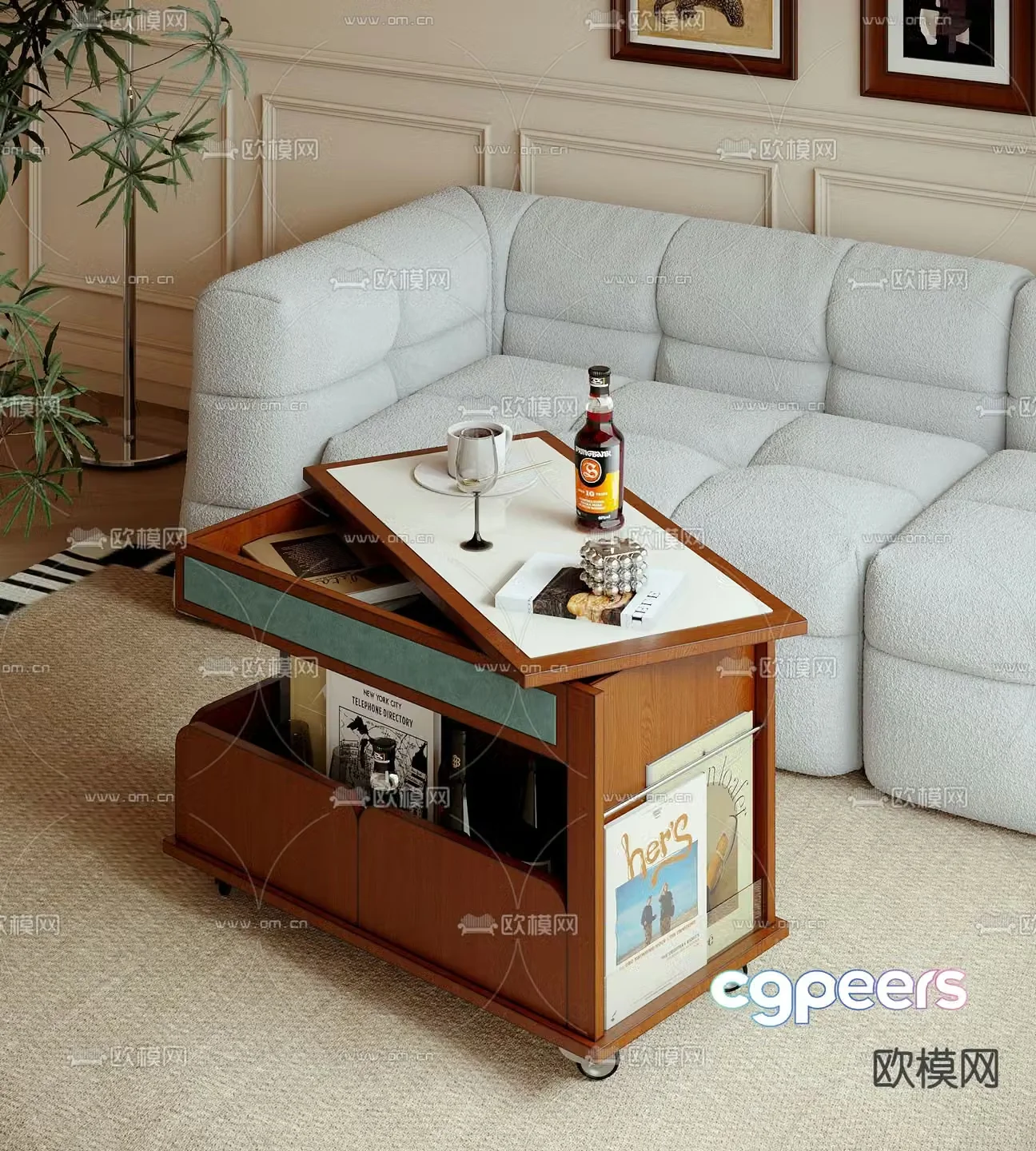 Medieval style cart side table corner table table table 3D model