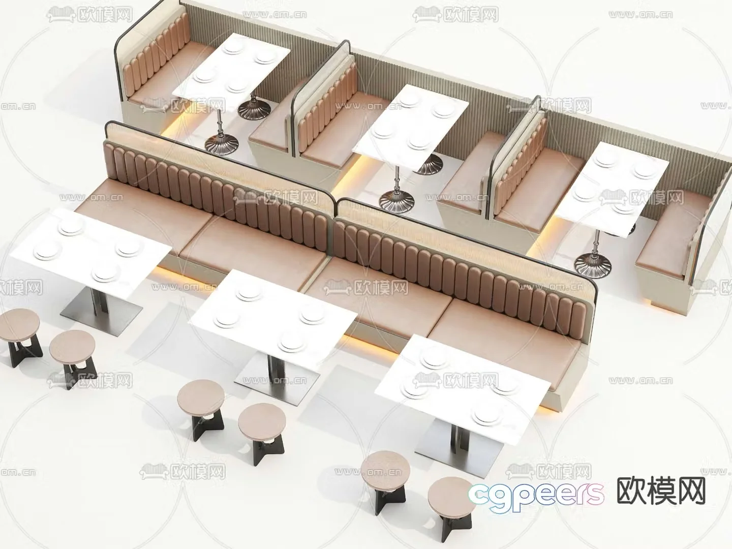 Card seat dining table and chairs restaurant card seat 3d model