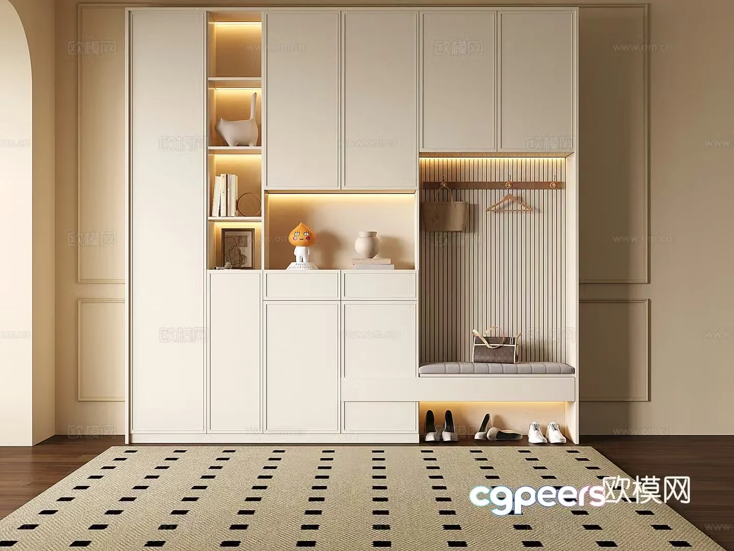French cream shoe cabinet entrance shoe cabinet entrance shoe cabinet entrance shoe cabinet 3D model