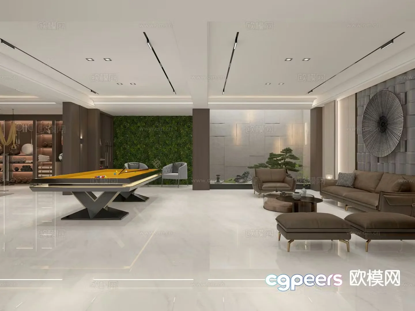 Villa basement entertainment area fitness area 3D model