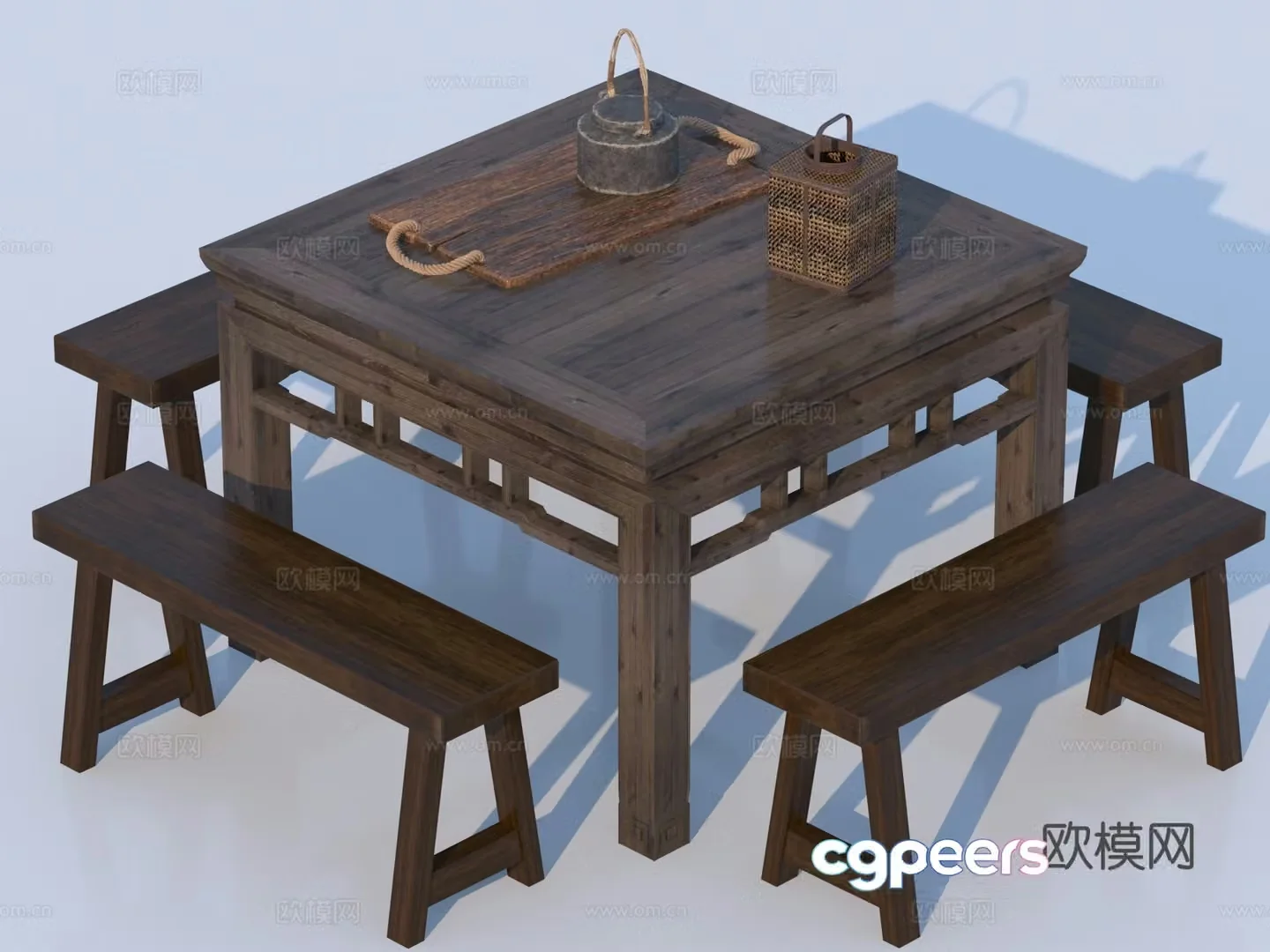 Chinese dining table and chairs Eight Immortals table 3D model