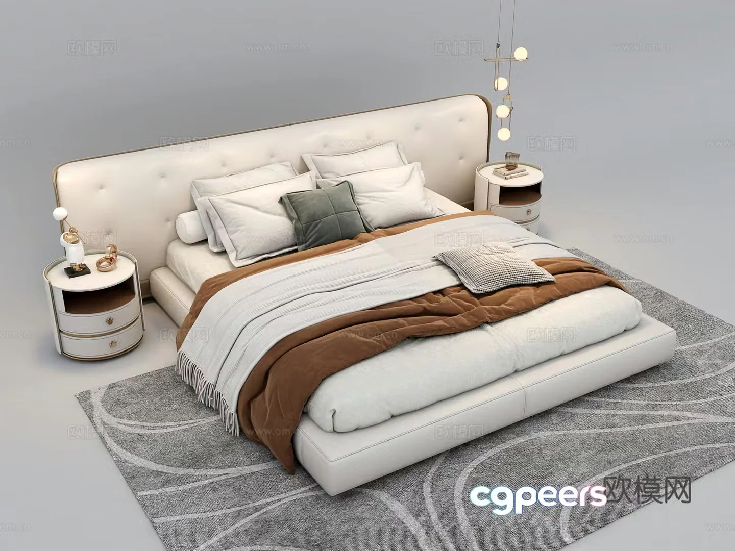 Modern white double leather bed 3d model