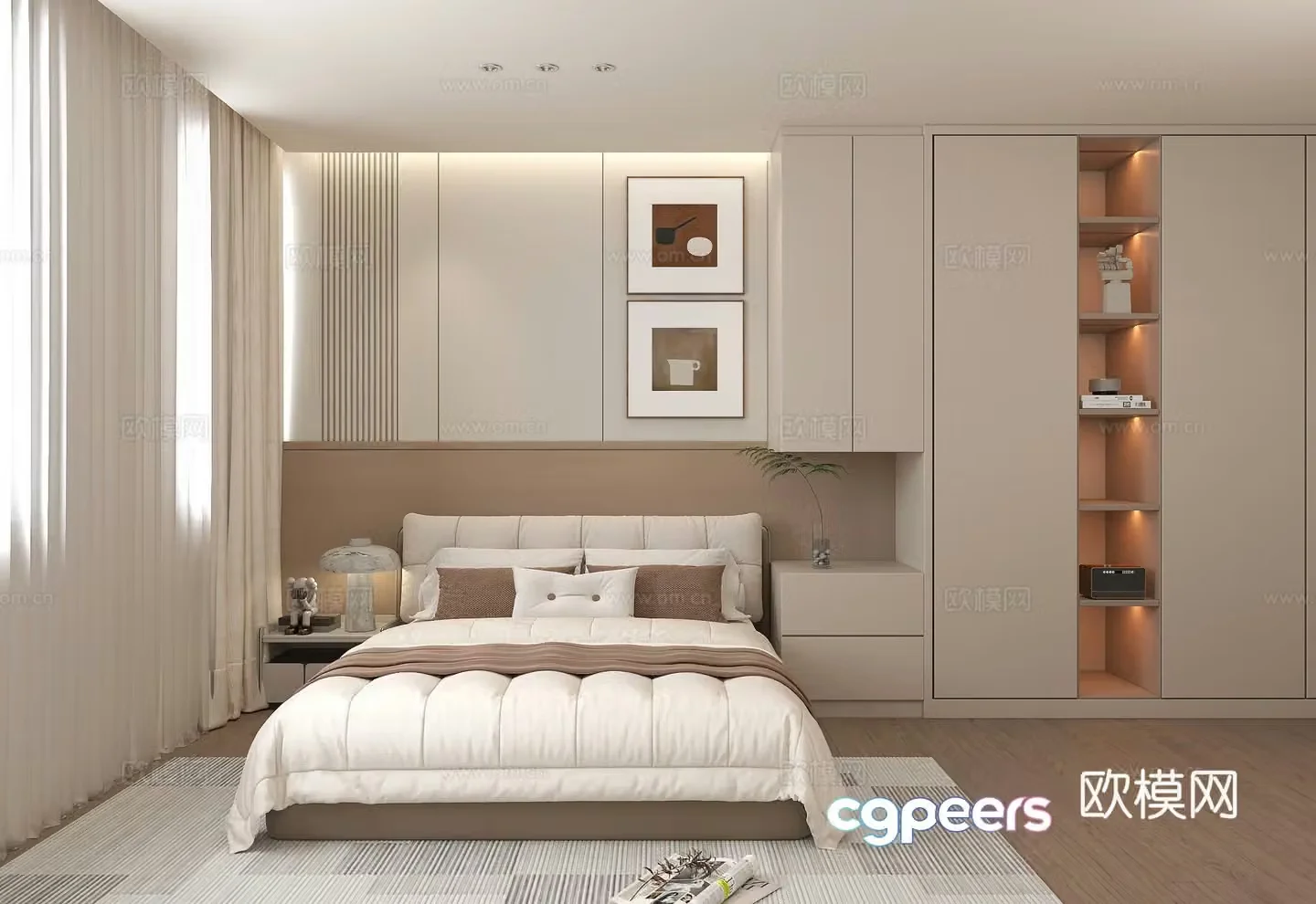 Creamy Bedroom Home Decor 3D Model