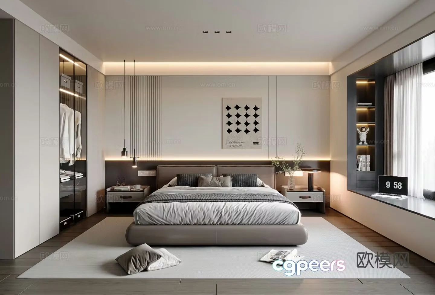 Modern bedroom master bedroom bay window bedroom 3d model
