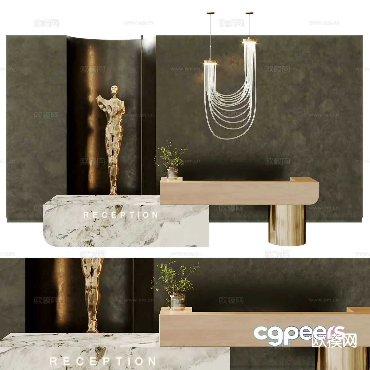 Light luxury front desk reception desk service desk 3D model