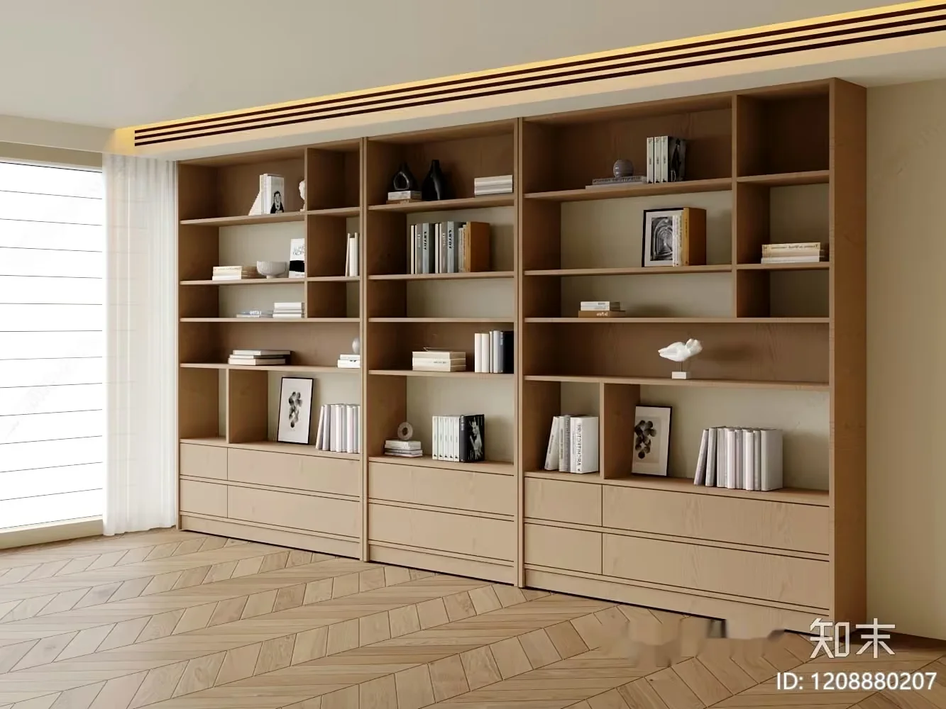 Modern Wooden Bookcase 3D Model – 8714 – CORONA Render