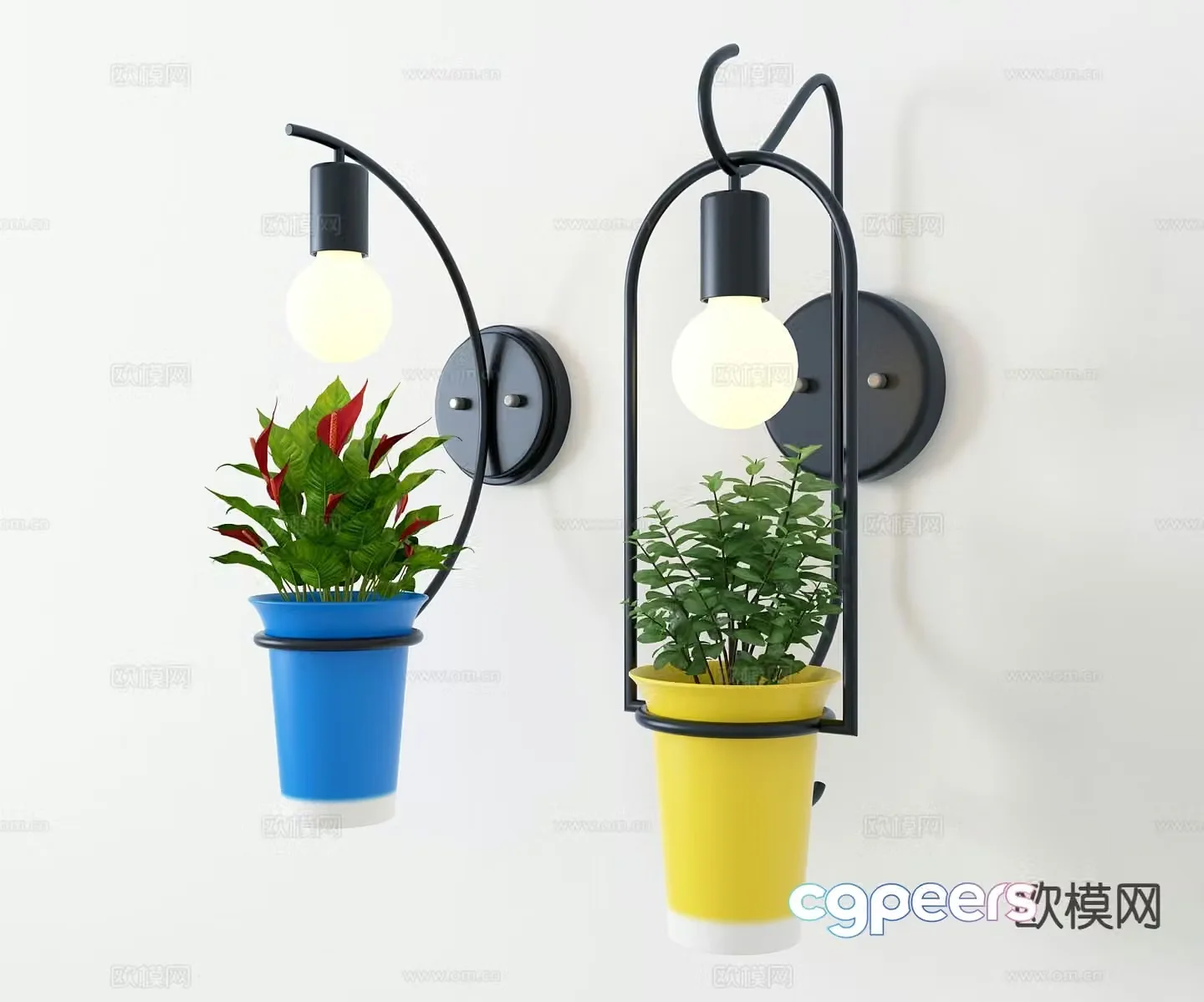 Modern green plant wall lamp 3d model