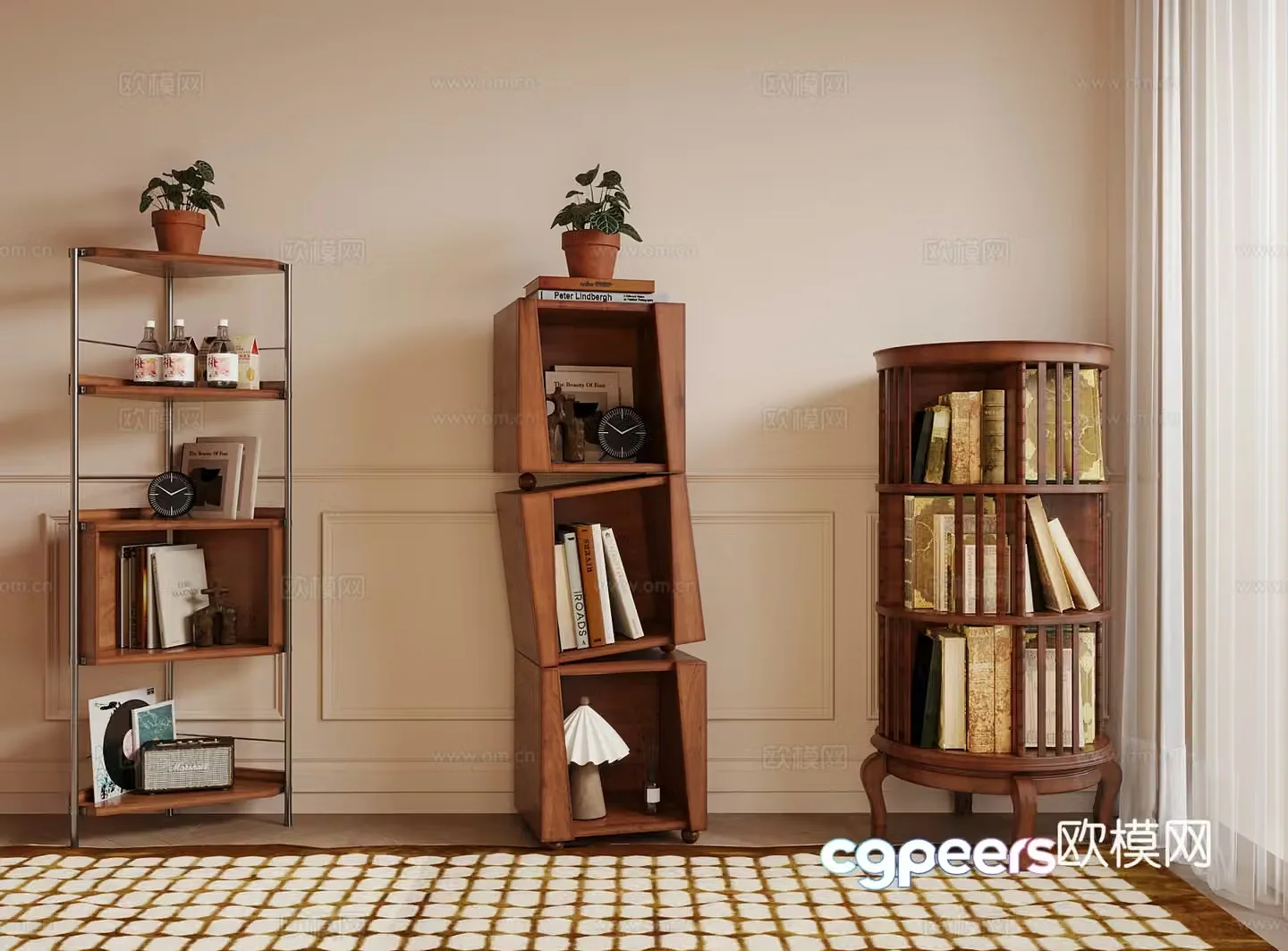 Retro bookshelf shelf 3d model