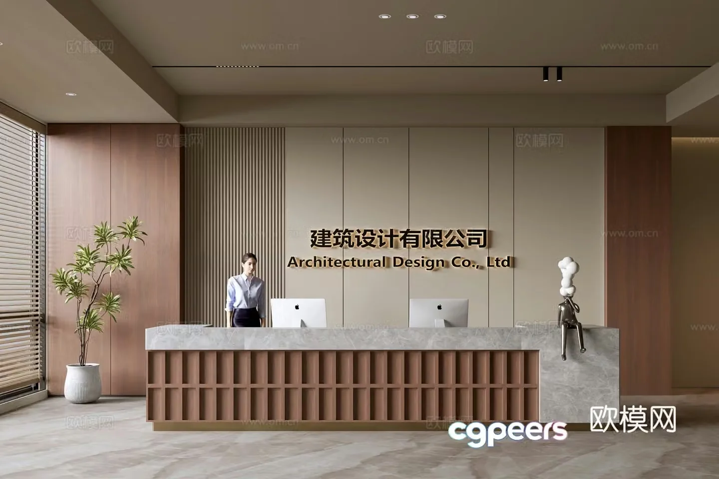 Modern company front desk reception area bar reception desk service desk company front desk background 3D model